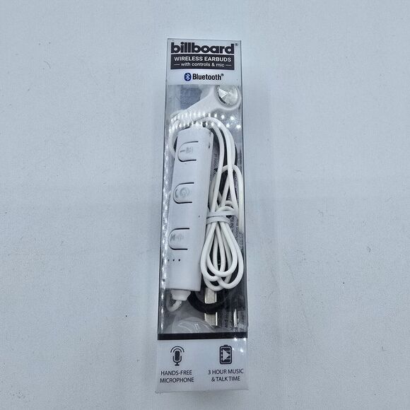 Billboard Bluetooth  Earbuds with Control & Mic White  New - Picture 1 of 6